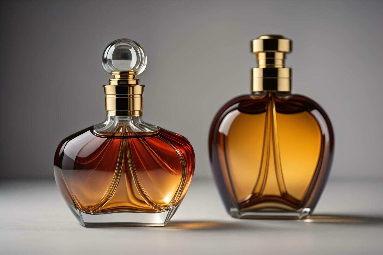 Creative and brandless Perfume bottle and flower on the wooden table, closeup. ai generative photo