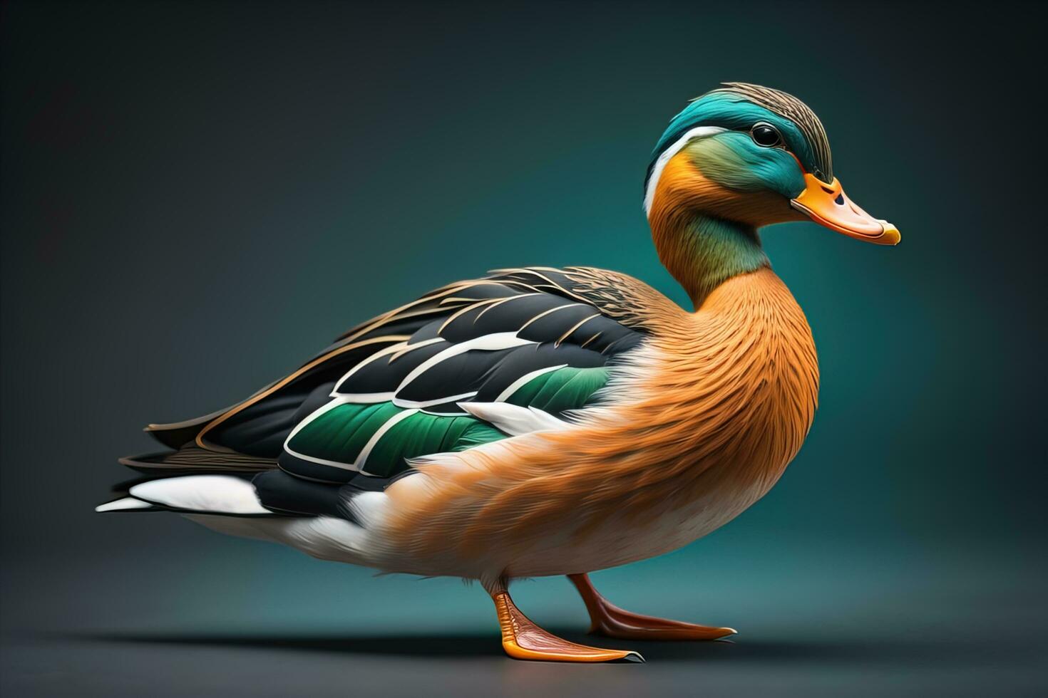 Beautiful duck on a solid color background. ai generative photo