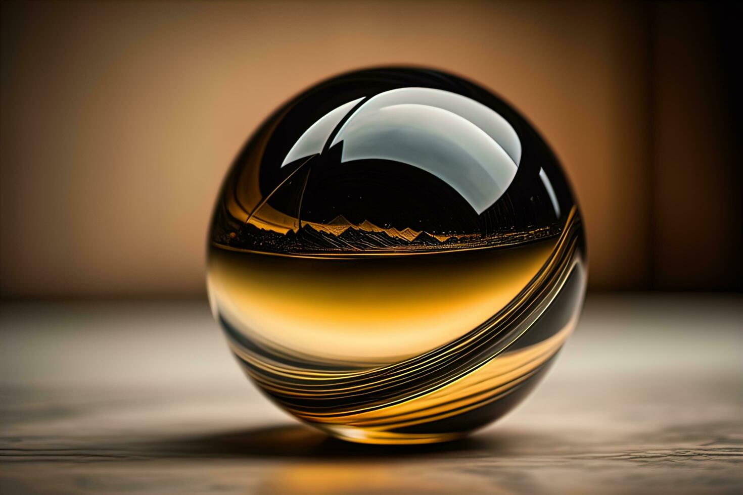 Transparent crystal ball on a wooden table. ai generative photo