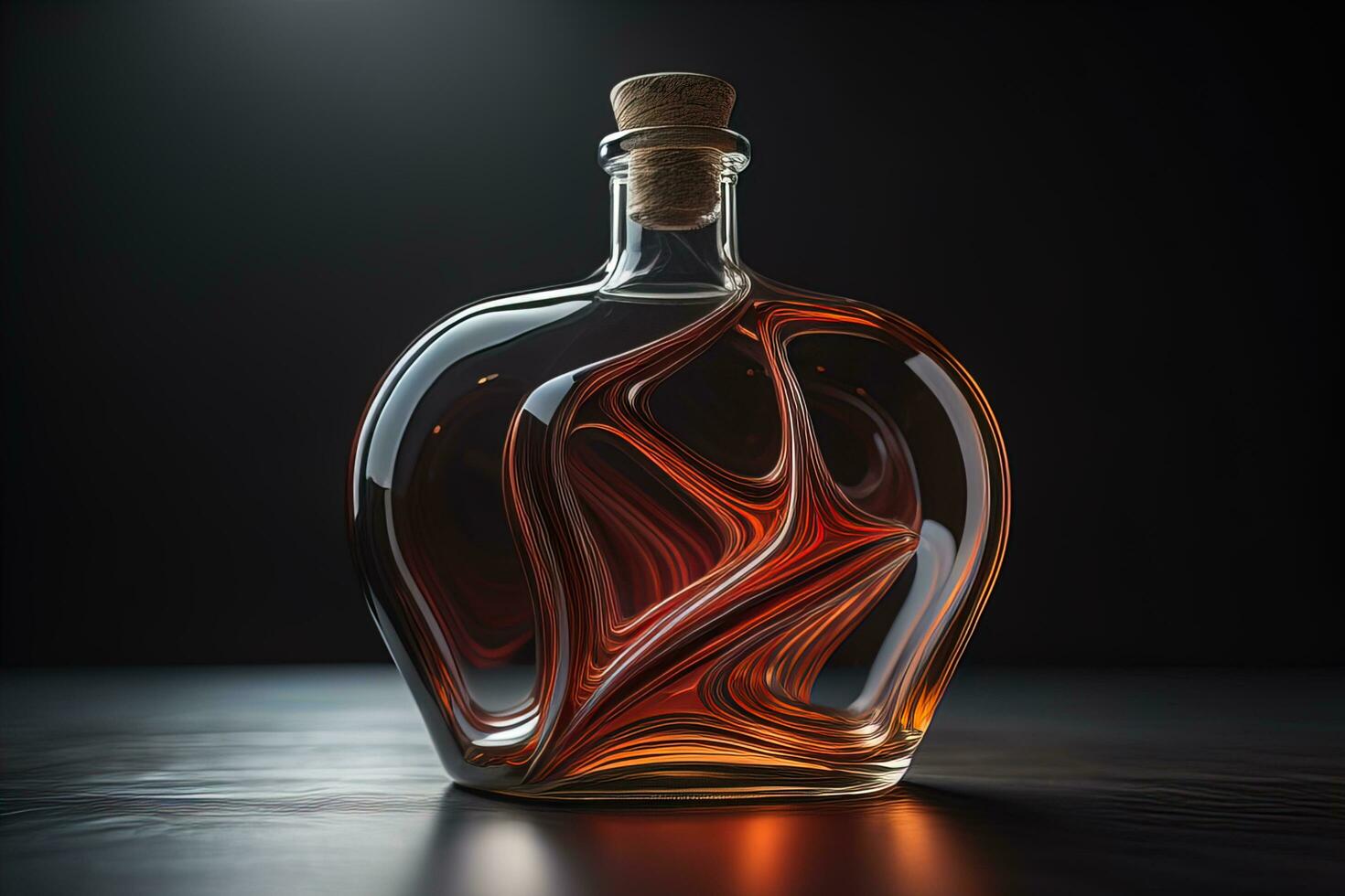 Bottle with a liquid on a solid color background. ai generative photo