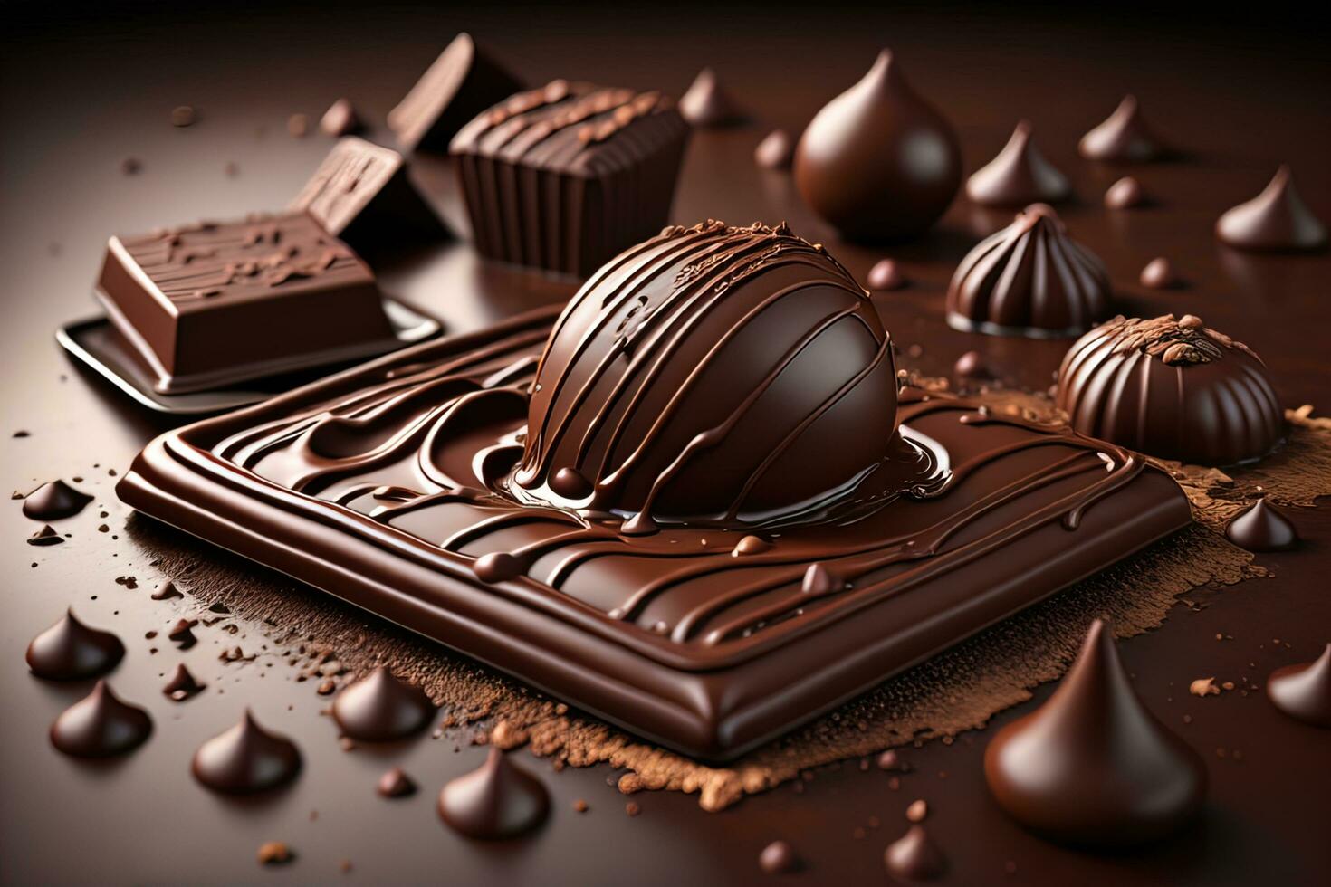 Chocolate truffles on a dark background. ai generative photo