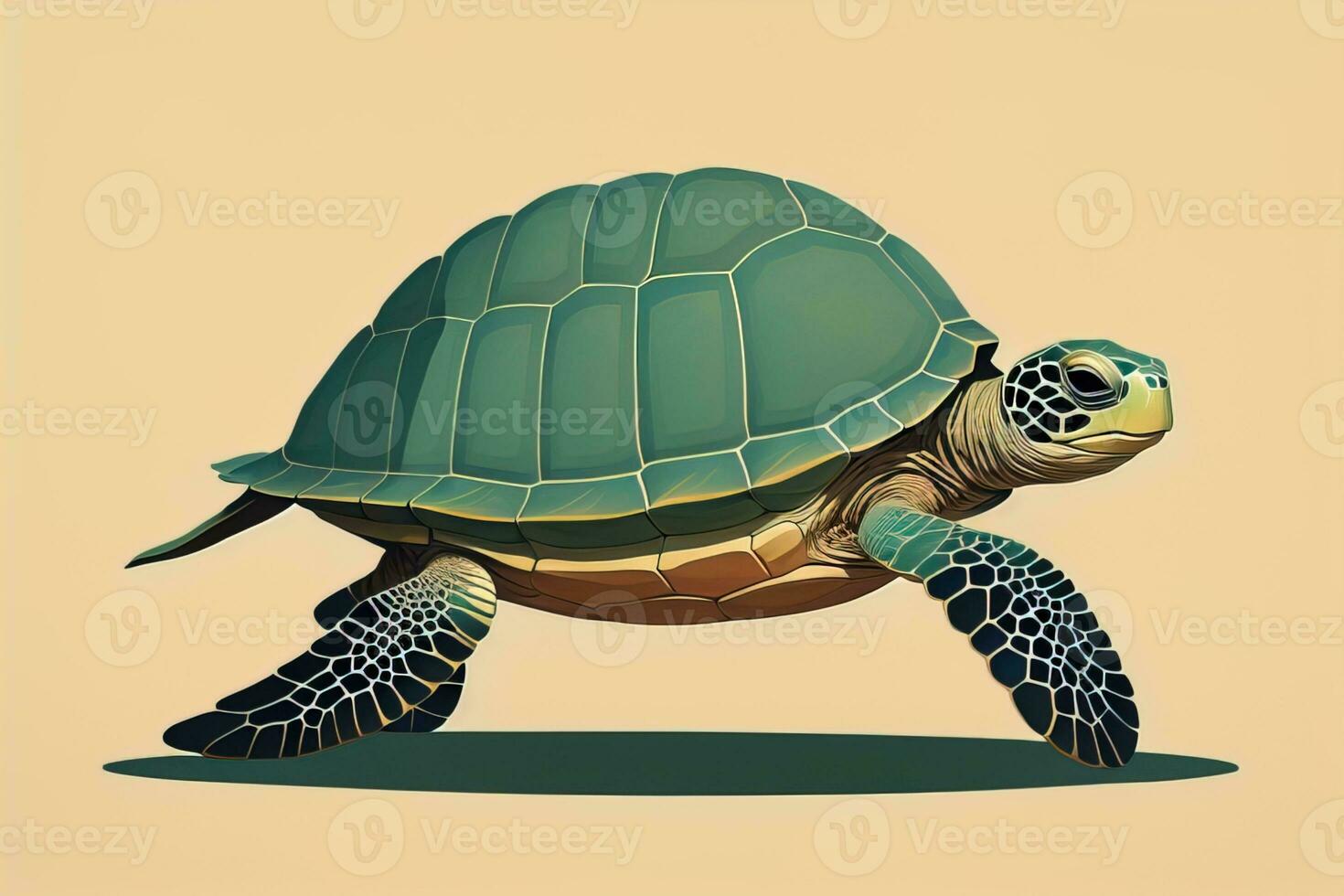 illustration of a turtle on a green background in cartoon style. ai generative photo