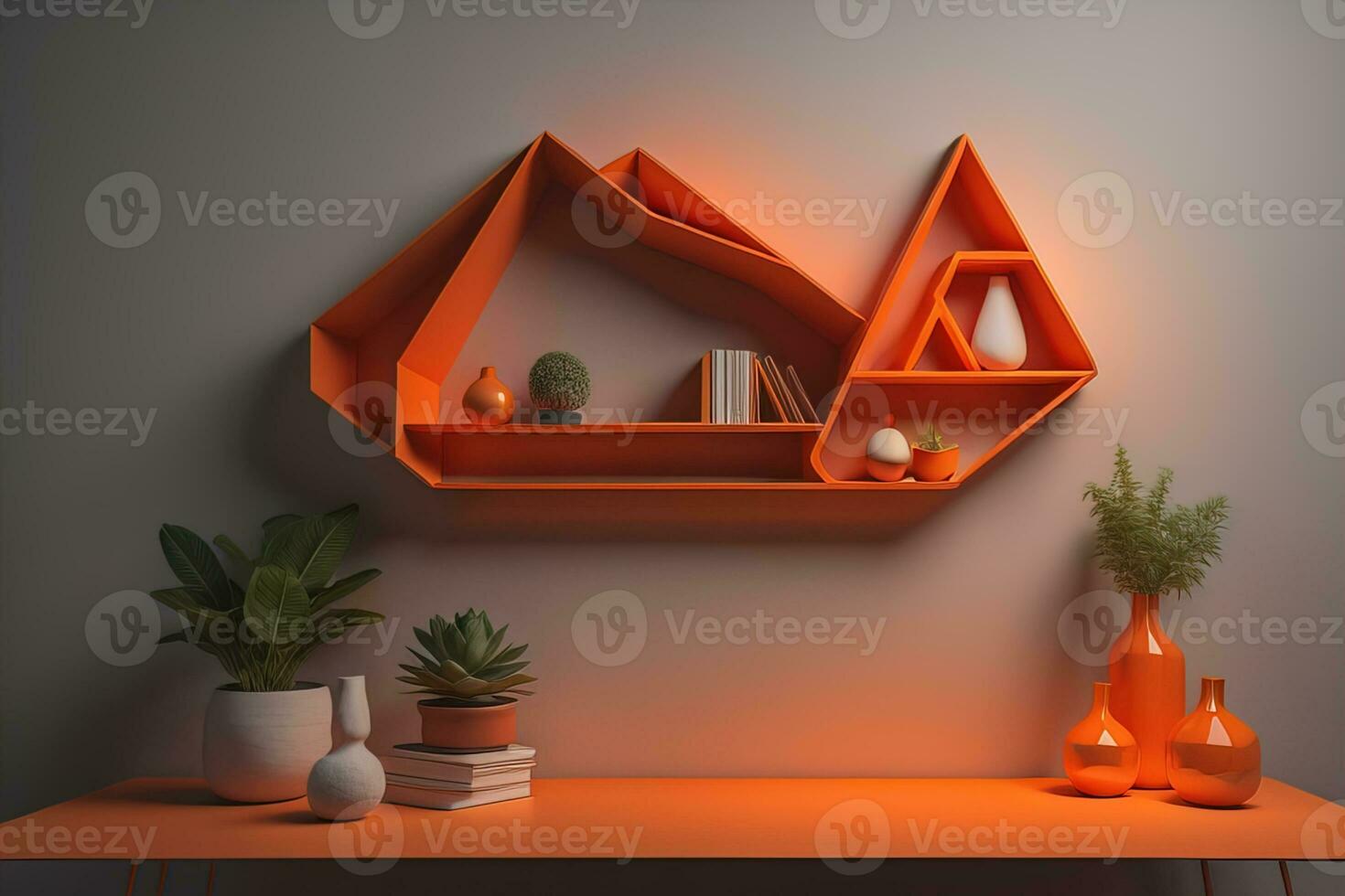 Bookshelf in scandinavian interior. ai generative photo