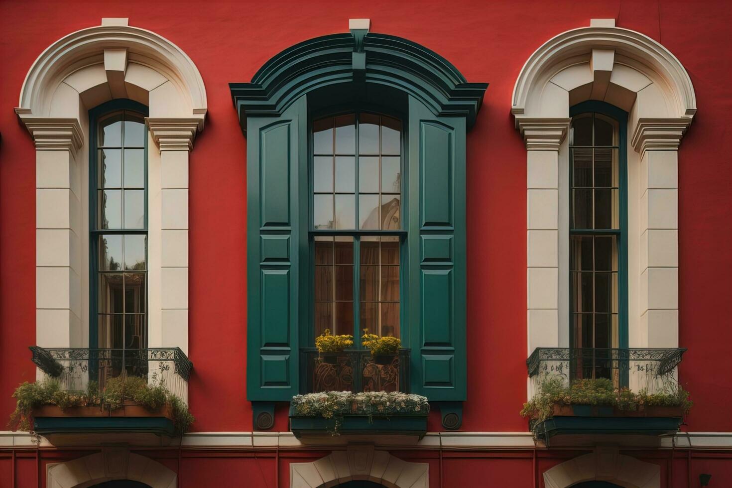Colorful windows of a typical house in the city, ai generative photo
