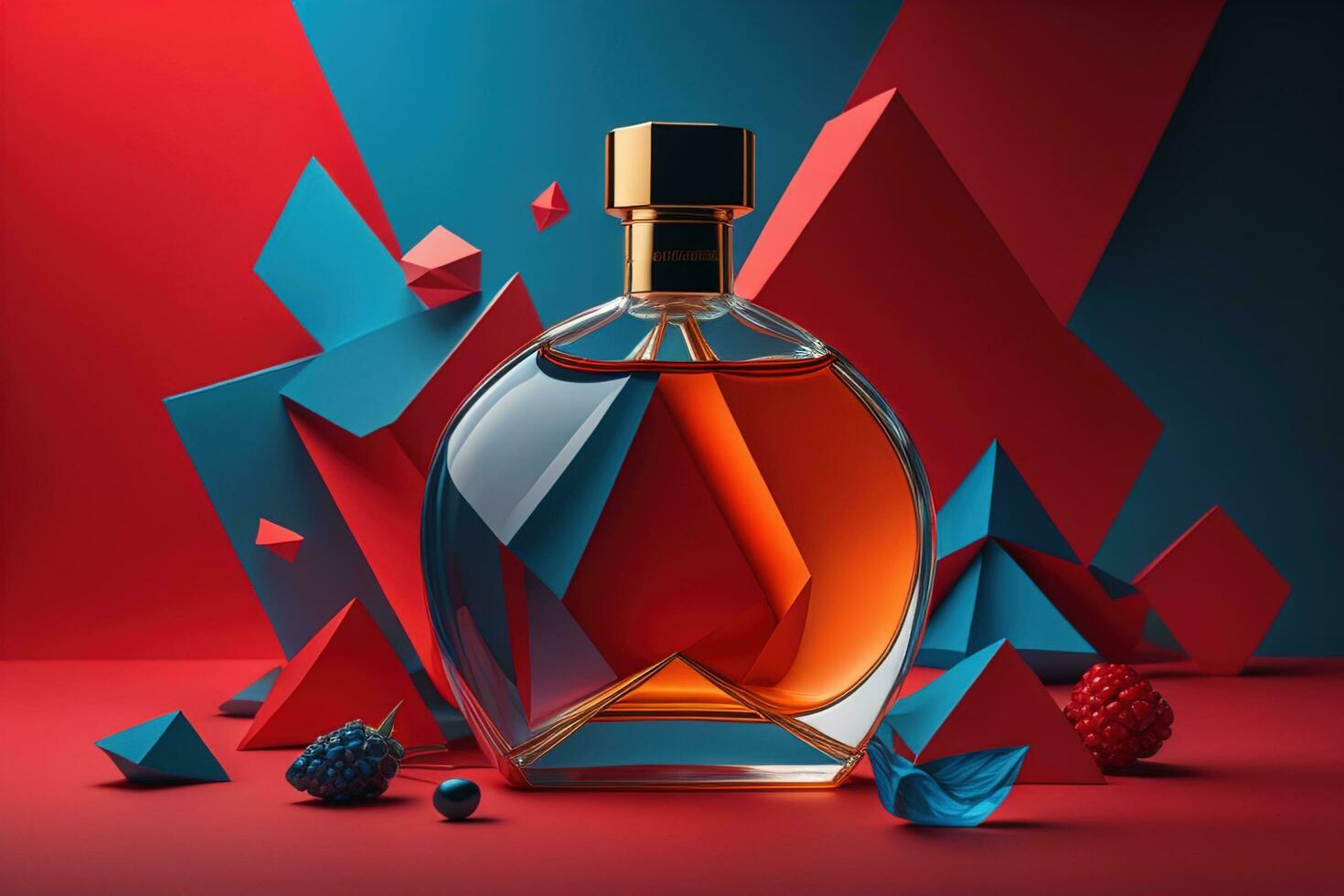 Creative and brandless Perfume bottle and flower on the wooden table, closeup. ai generative photo