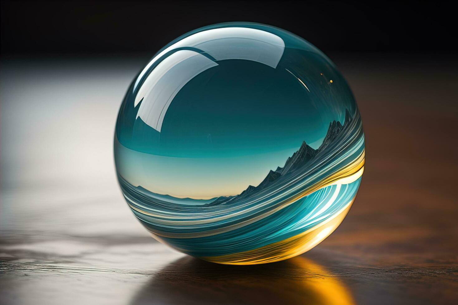 Transparent crystal ball on a wooden table. ai generative photo