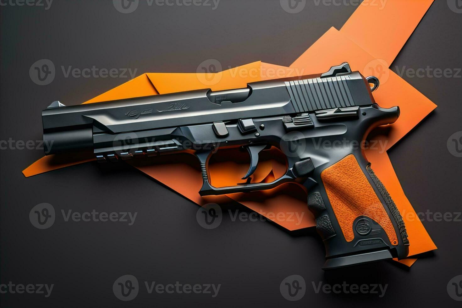 Semi-automatic handgun on a solid color background. Close-up. ai generative photo
