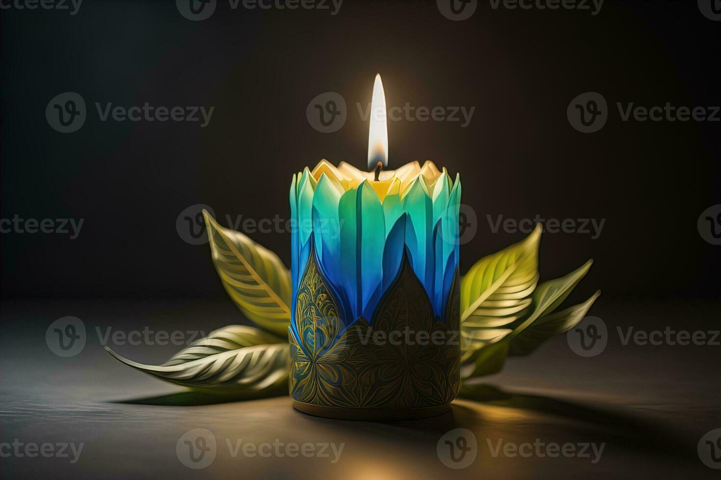 Creative burning candle on a wooden background. ai generative photo