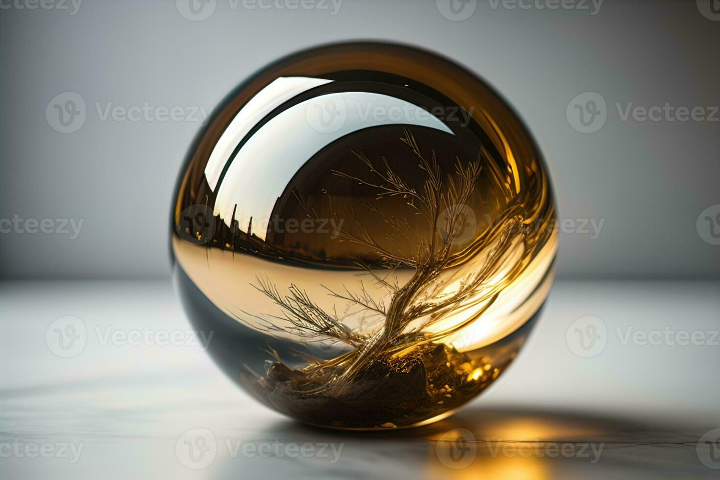 Transparent crystal ball on a wooden table. ai generative photo