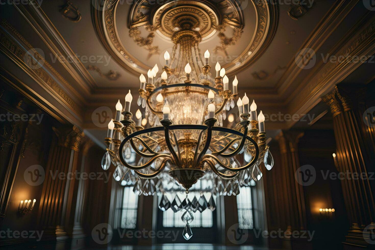 Luxury chandelier isolated on dark background. ai generative photo