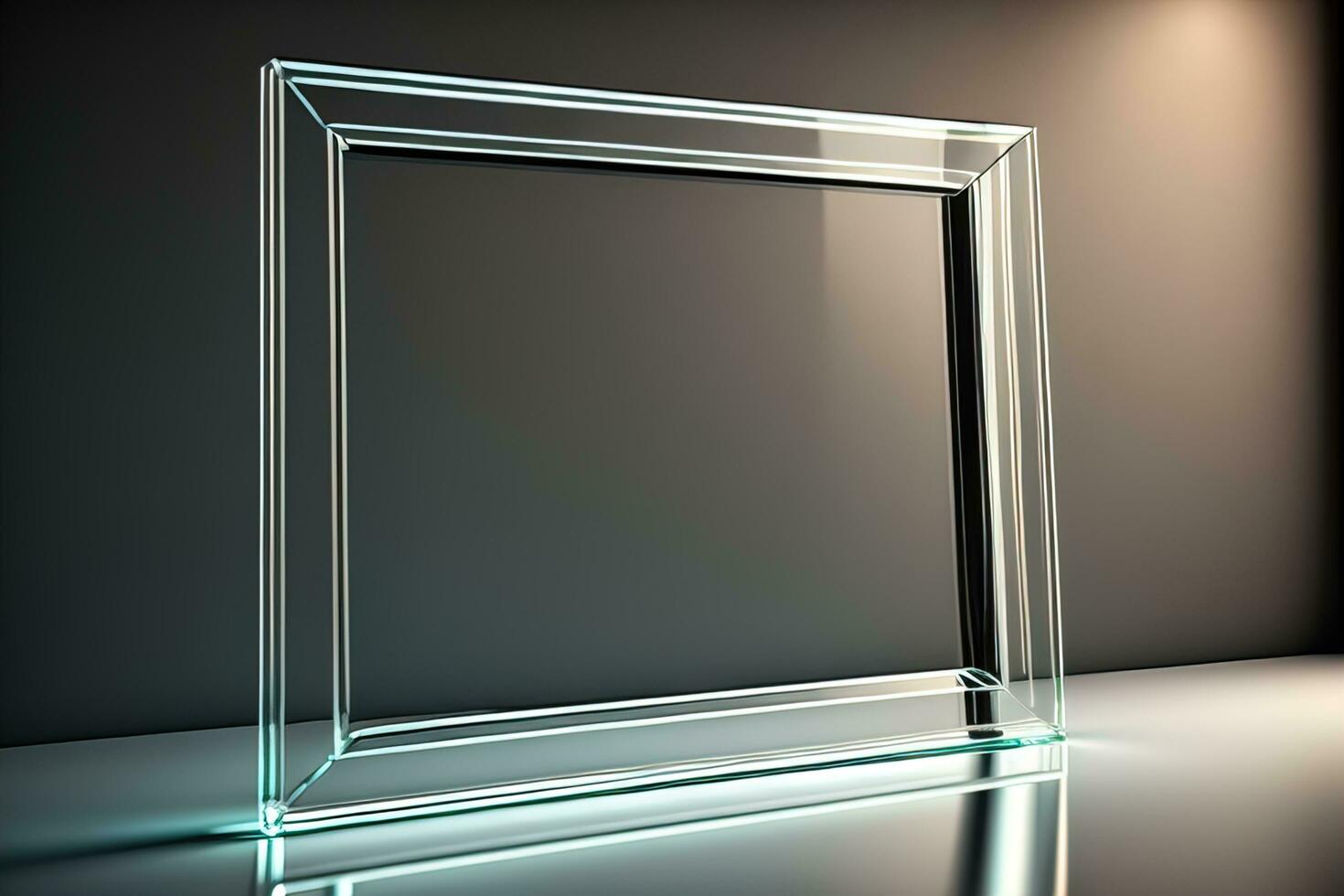 Glass picture frame on a solid color background. ai generative photo
