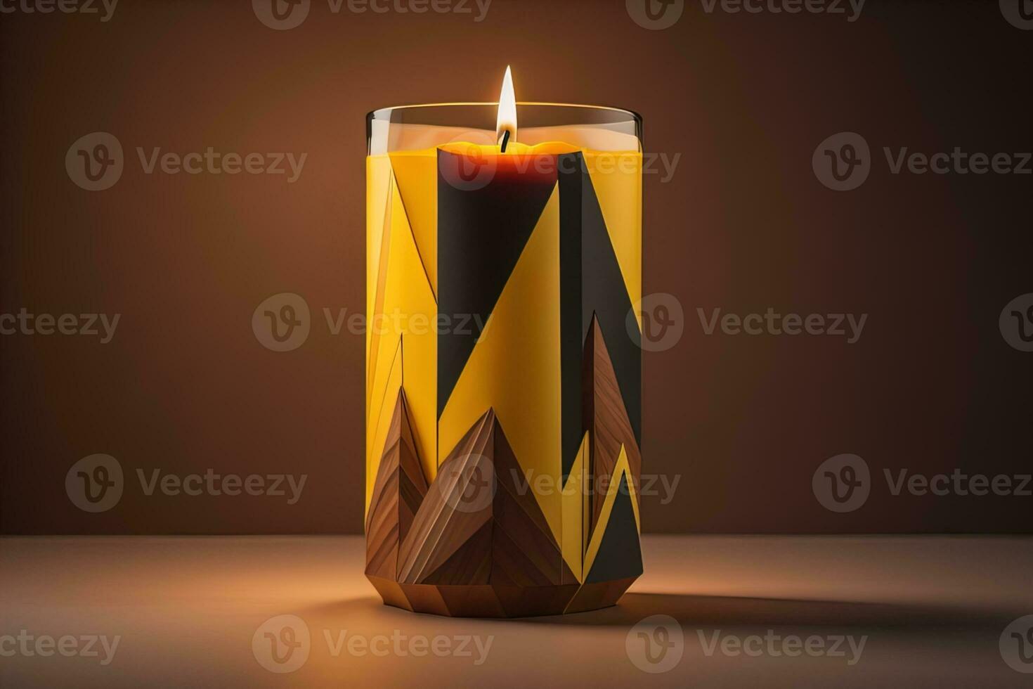 Creative burning candle on a wooden background. ai generative photo