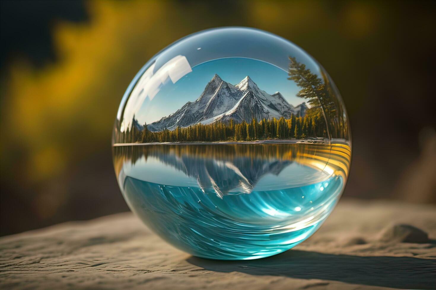 Transparent crystal ball on a wooden table. ai generative photo