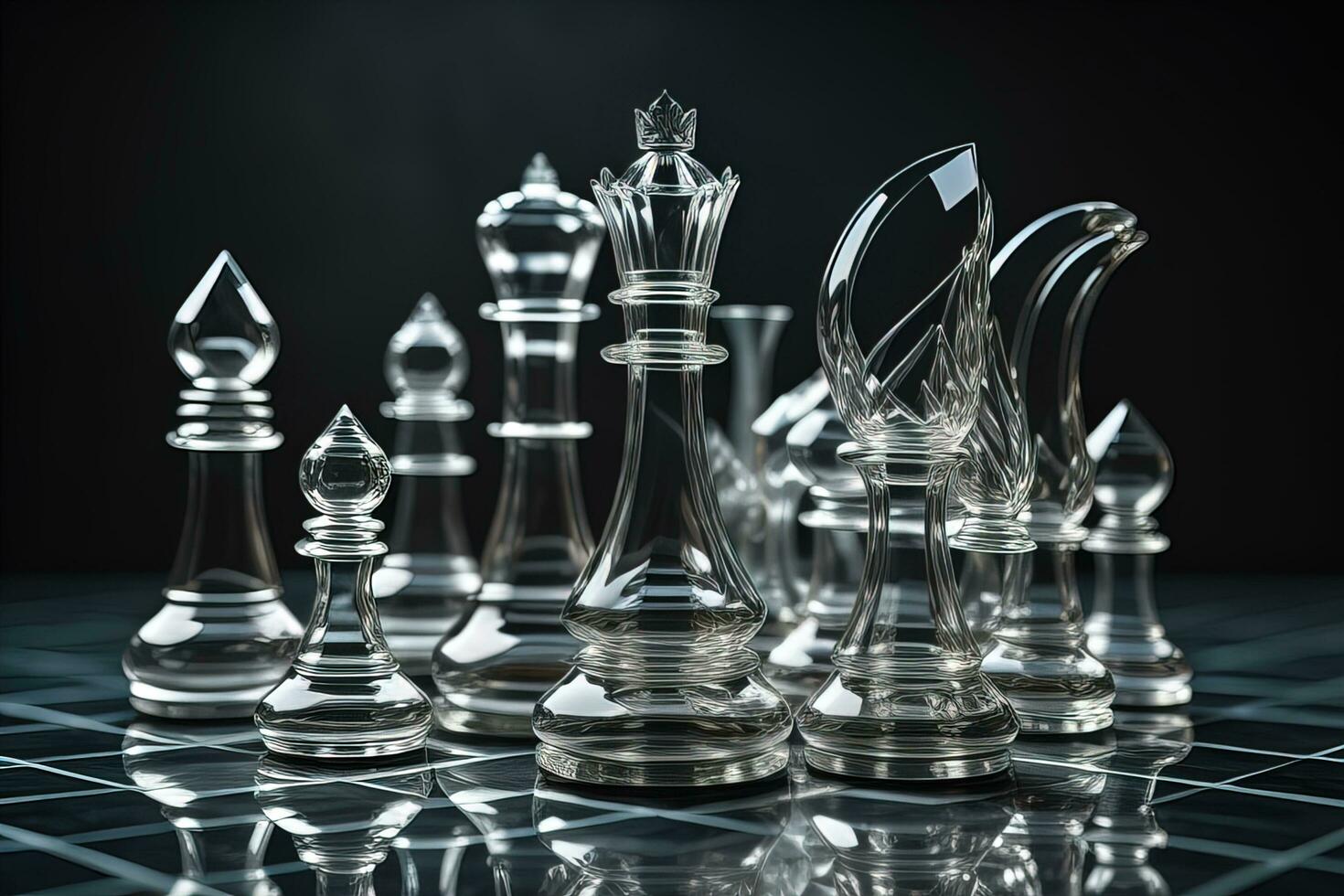 glass chess pieces on a dark background, the concept of business strategy. ai generative photo