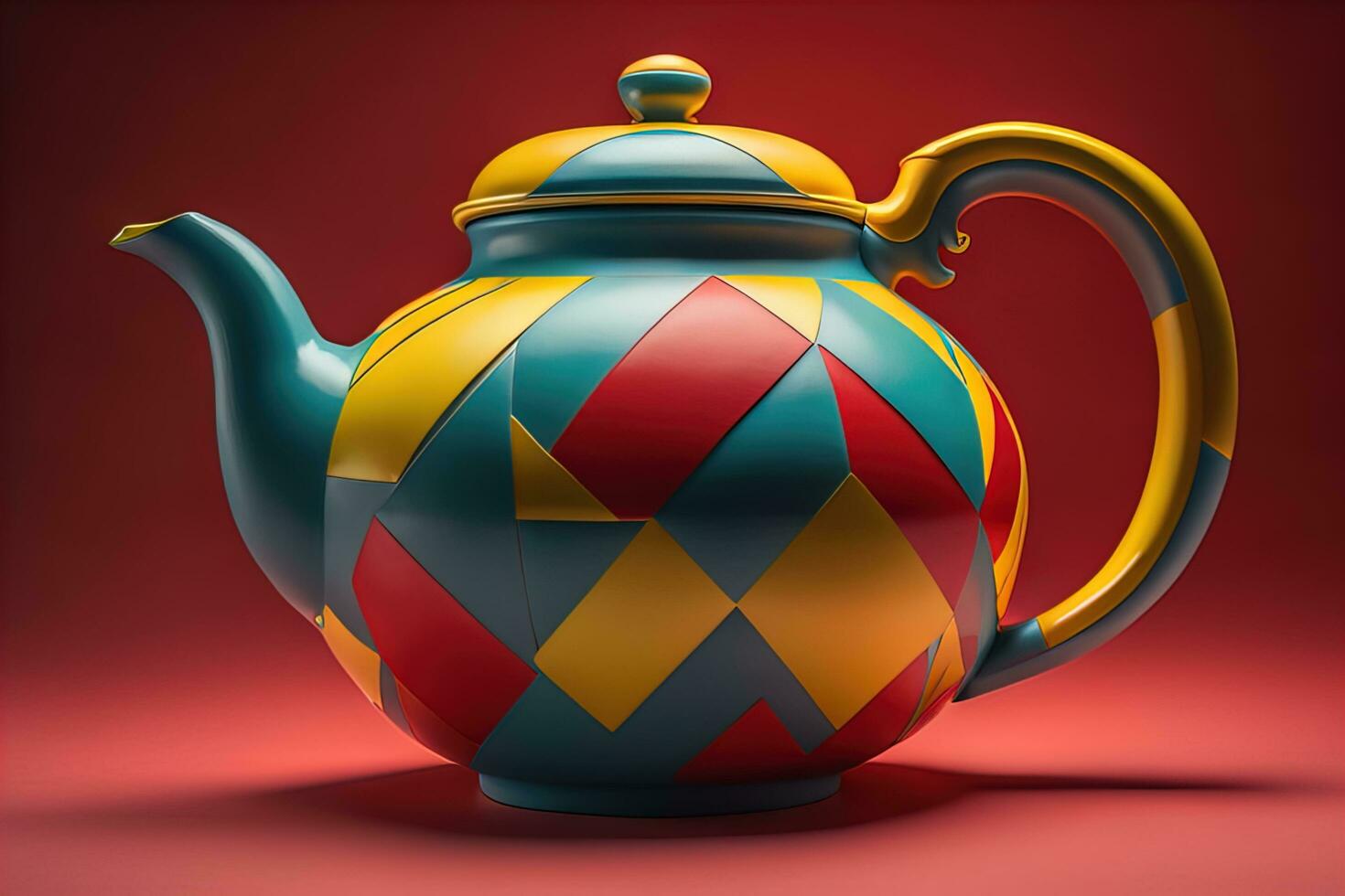 A ceramic teapot on a colid color background. ai generative photo