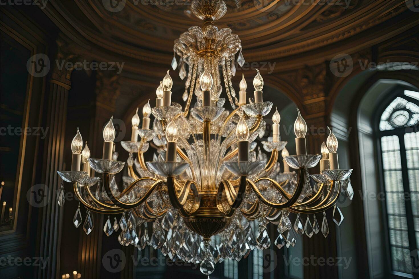 Luxury chandelier isolated on dark background. ai generative photo