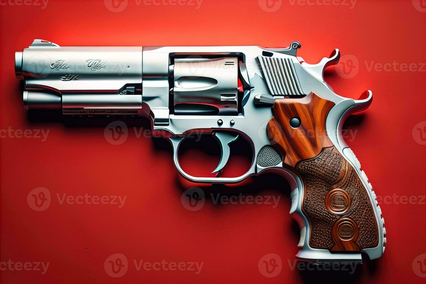 Semi-automatic handgun on a solid color background. Close-up. ai generative photo
