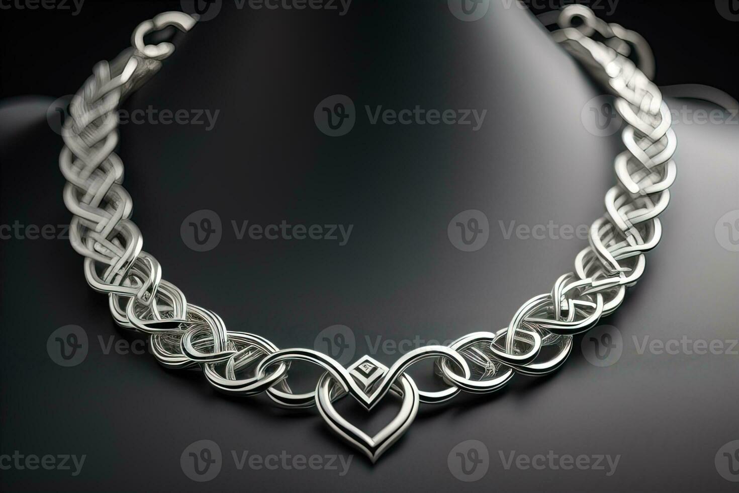 Silver necklace on a solid color background in close-up. ai generative photo