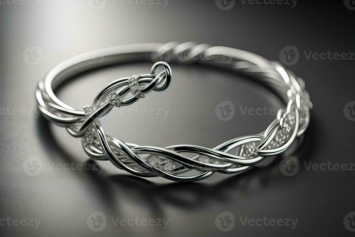 Silver necklace on a solid color background in close-up. ai generative photo