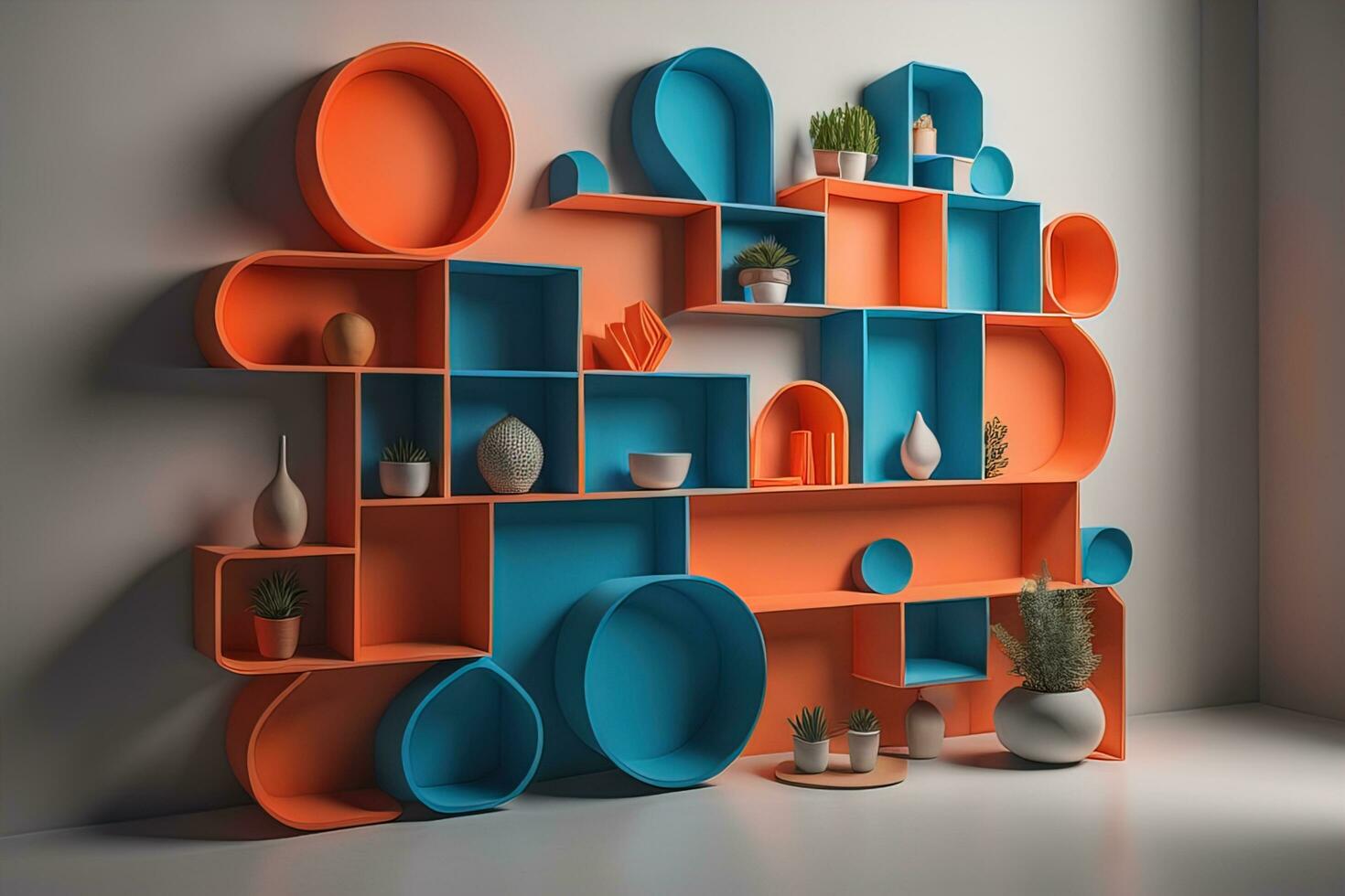 Bookshelf in scandinavian interior. ai generative photo