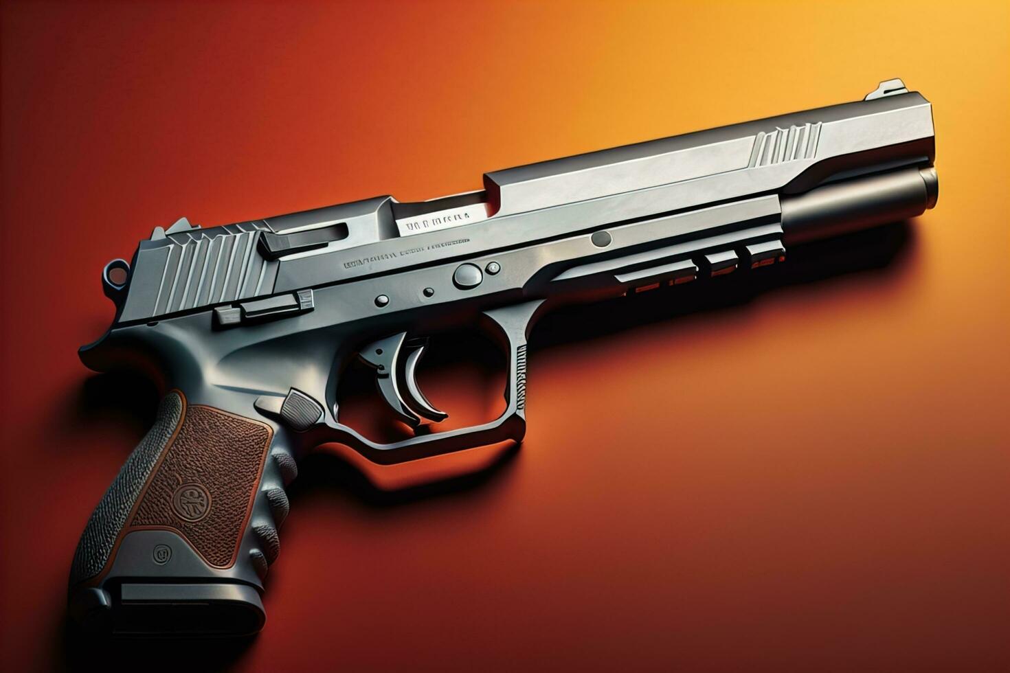 Semi-automatic handgun on a solid color background. Close-up. ai generative photo
