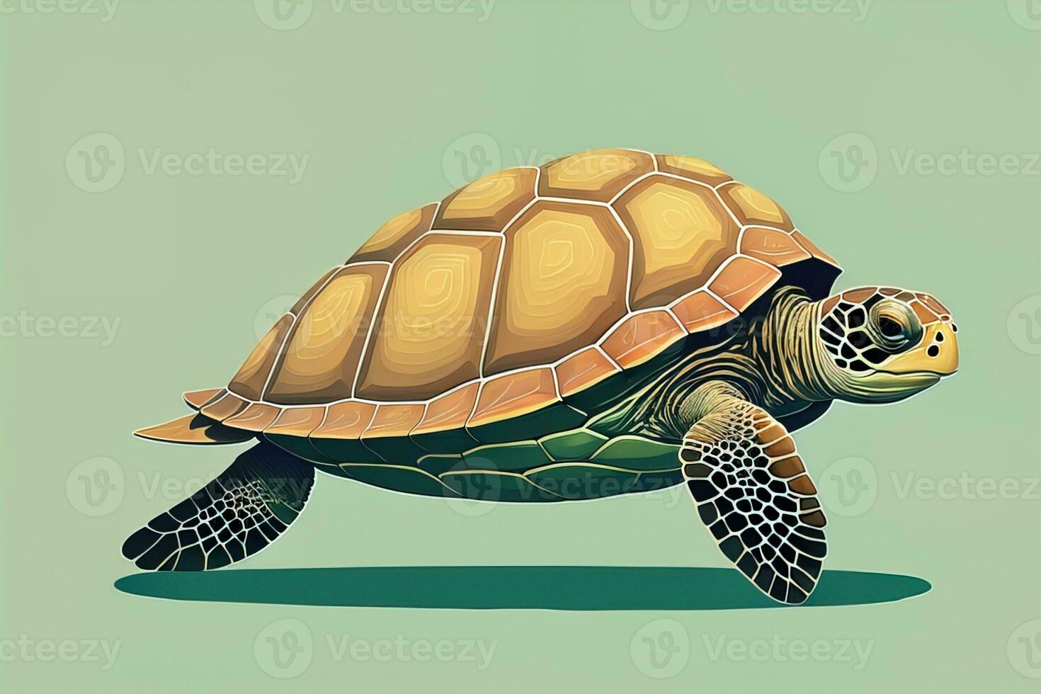 illustration of a turtle on a green background in cartoon style. ai generative photo