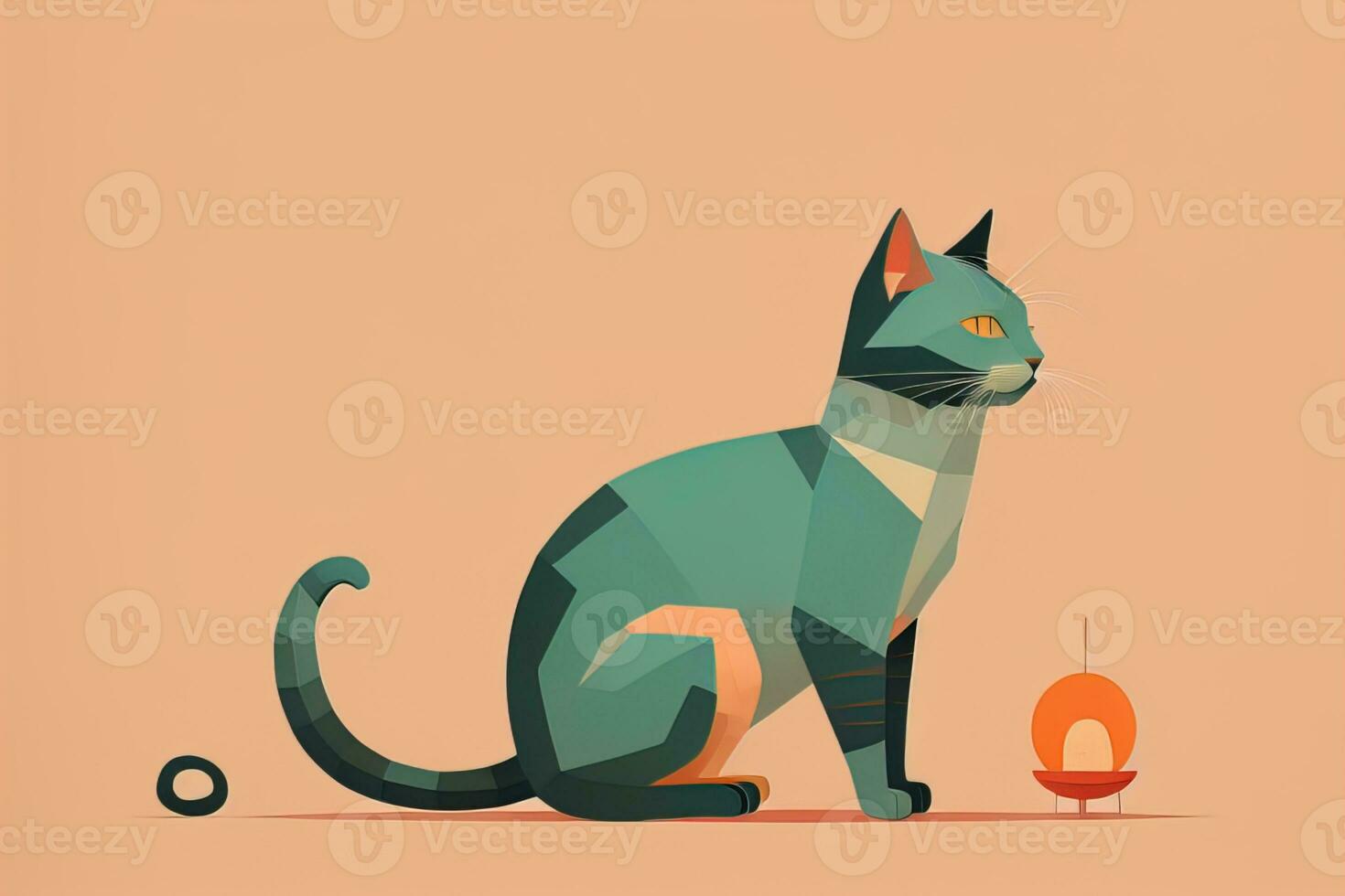 Cute cat sitting on the floor. Vector illustration in retro style. ai generative photo