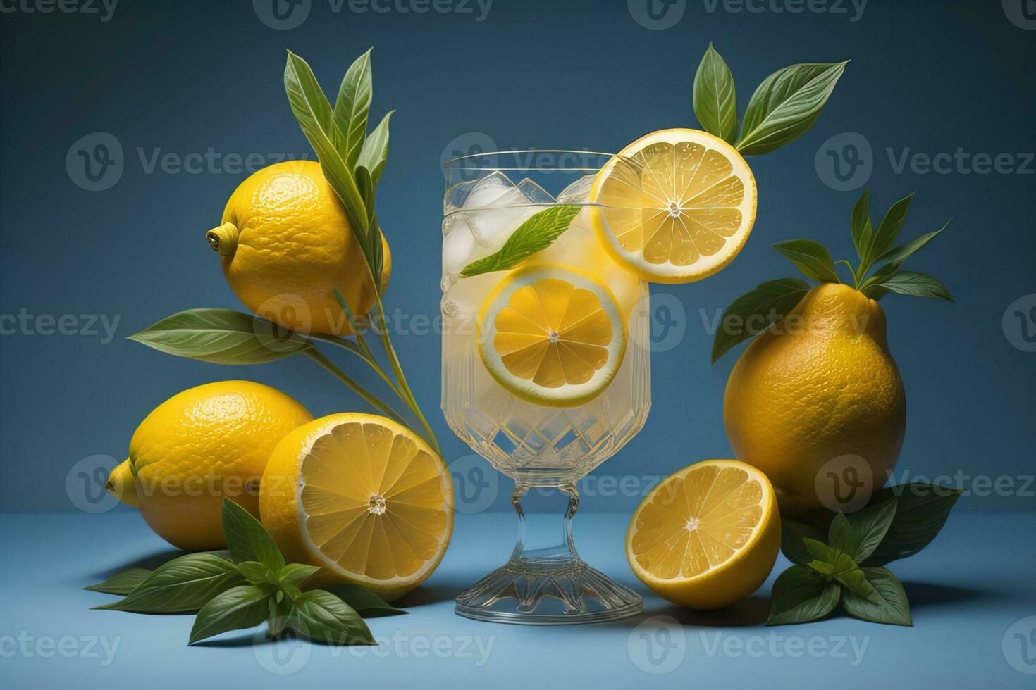 Glass of lemonade with fresh lemons. ai generative photo