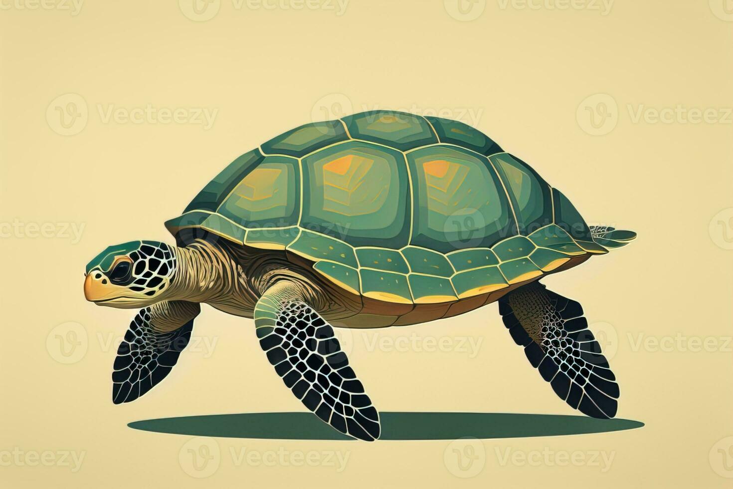 illustration of a turtle on a green background in cartoon style. ai generative photo