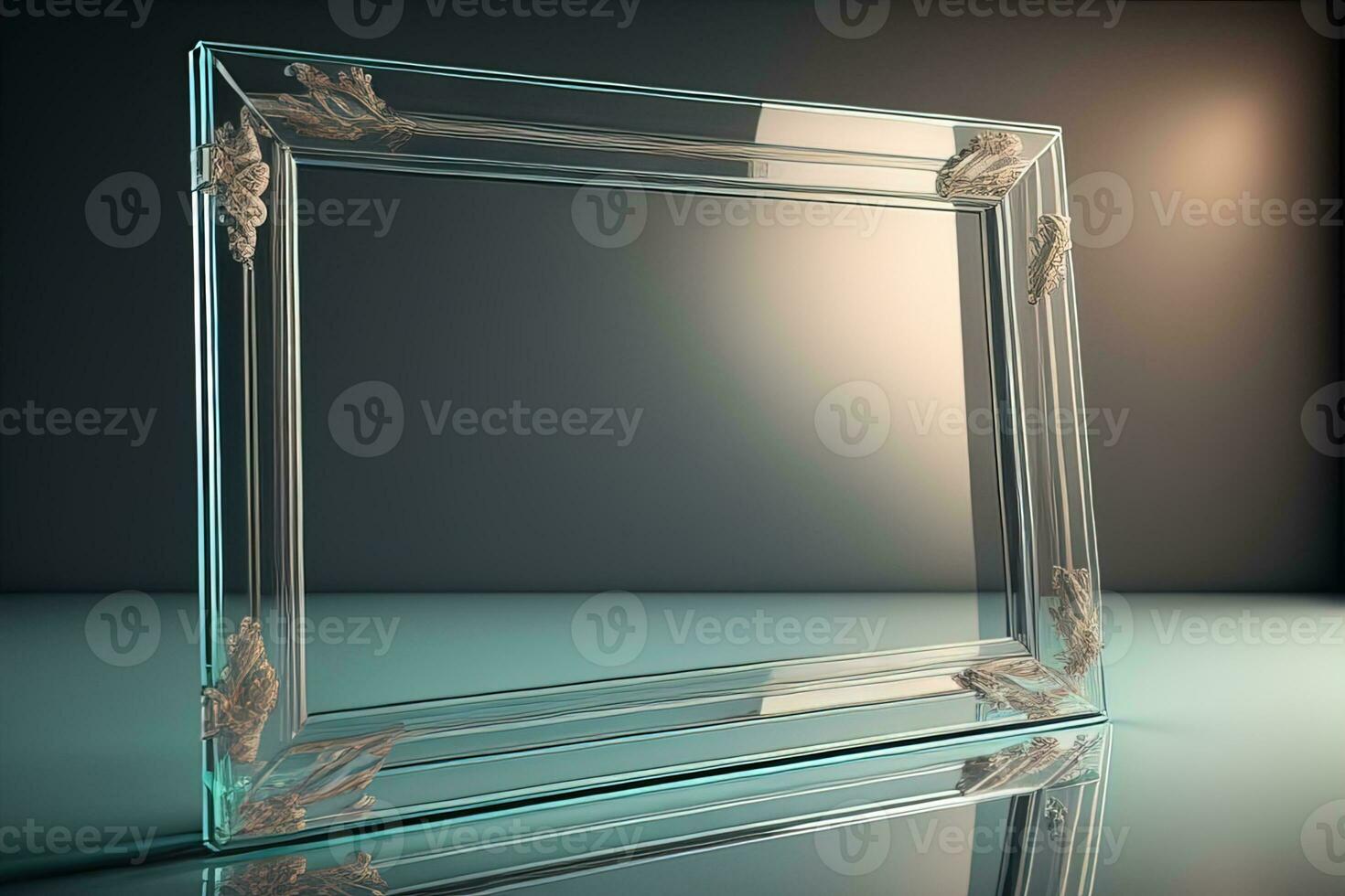 Glass picture frame on a solid color background. ai generative photo