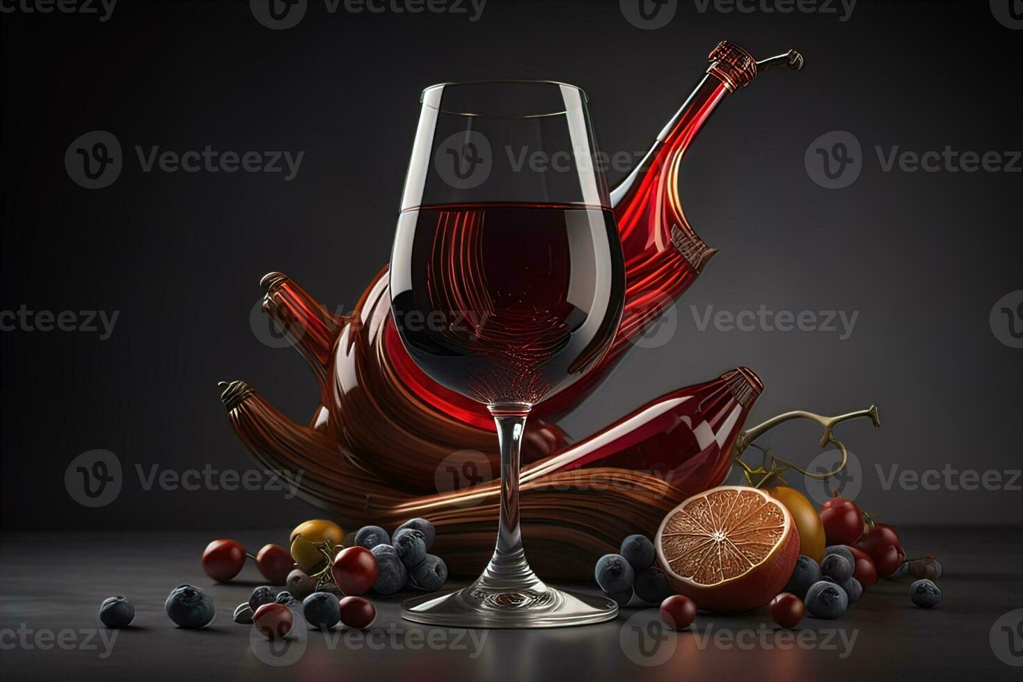 Glass of red wine on black background. ai generative photo