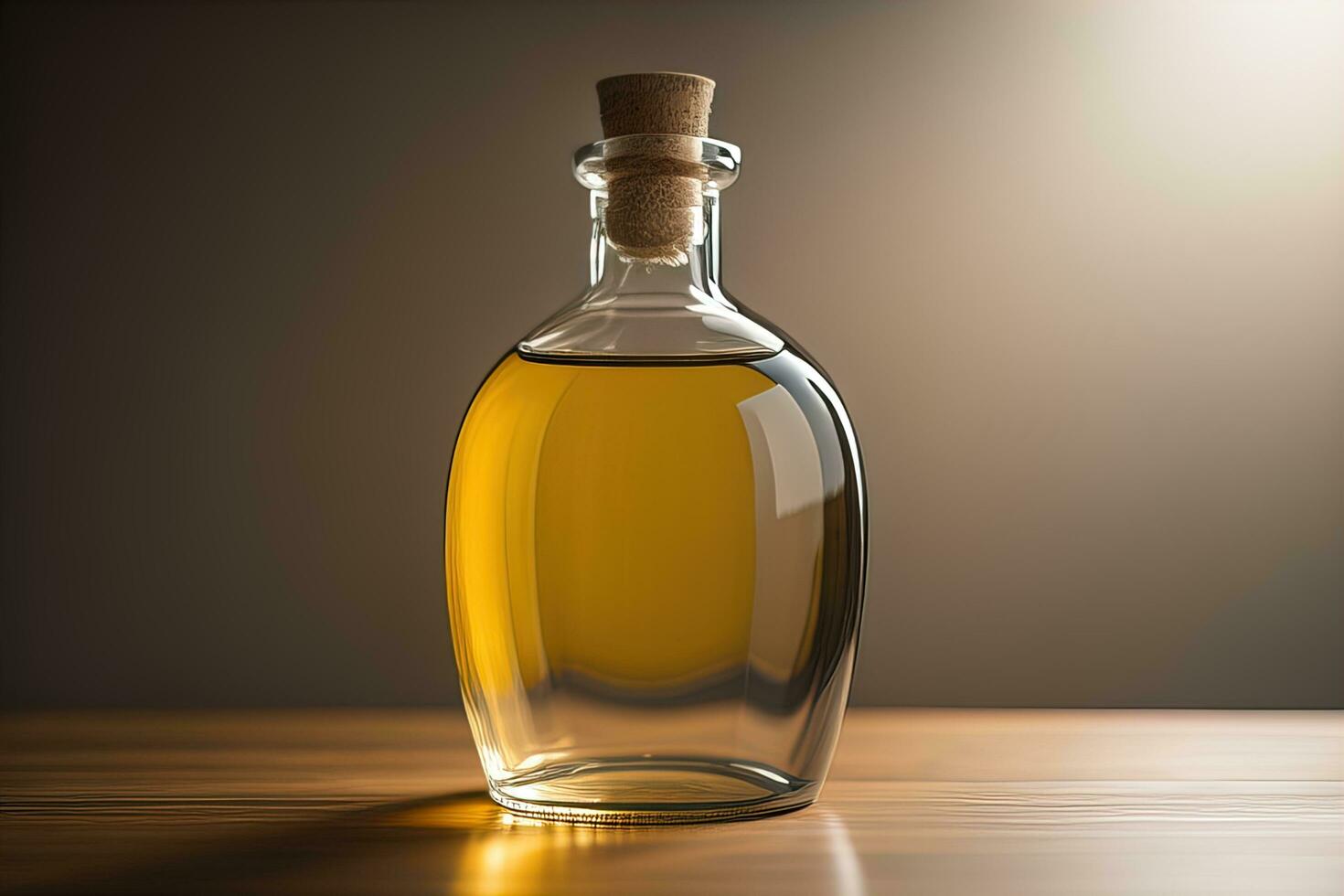 Bottle with a liquid on a solid color background. ai generative photo