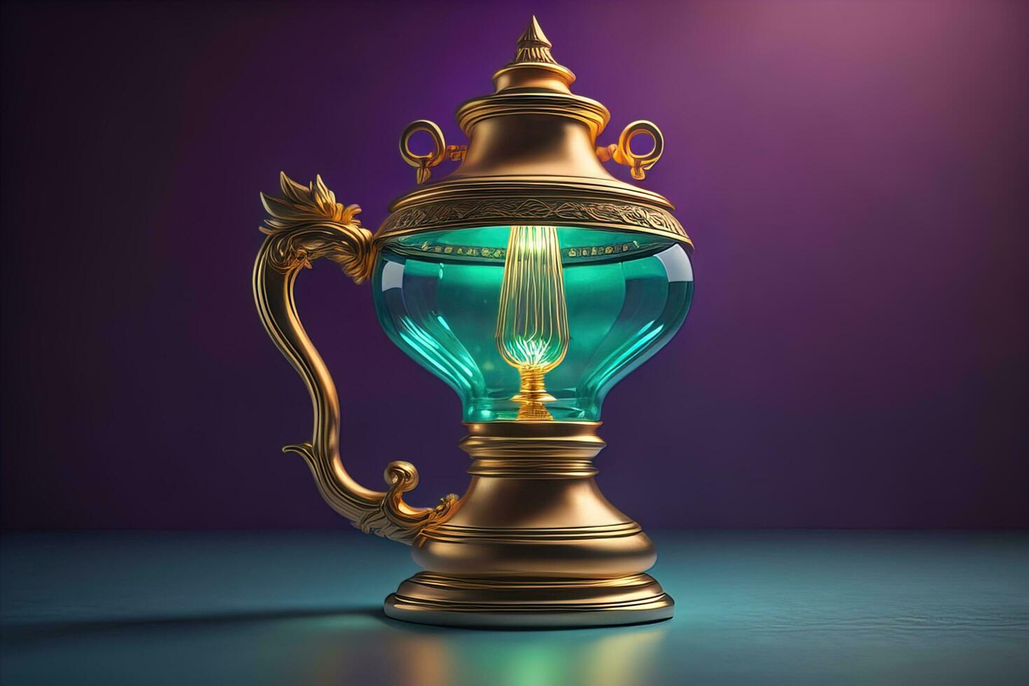 Lantern on a wooden table and a dark background. ai generative photo