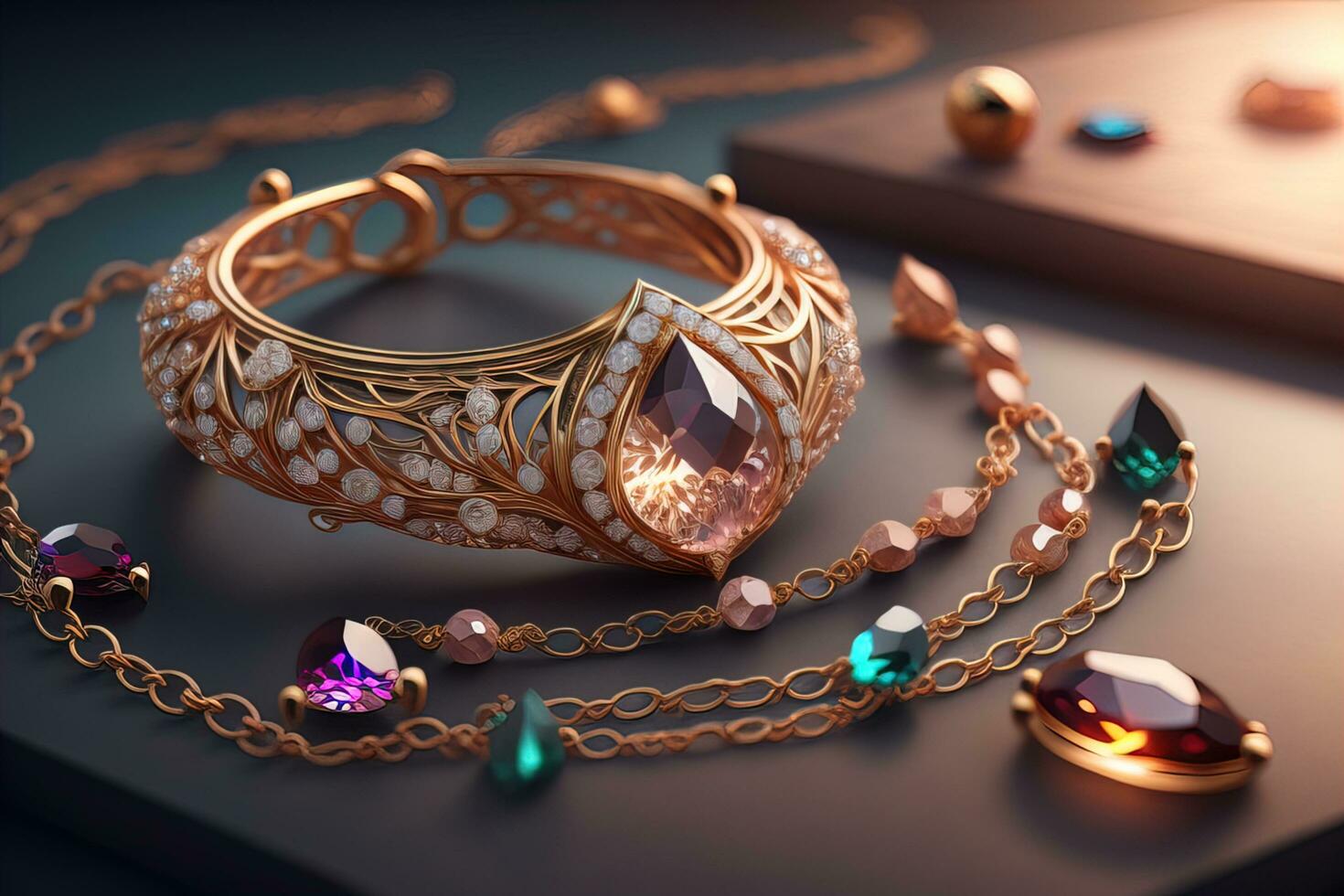 Jewelry ring with precious stones. Jewelry background. ai generative photo