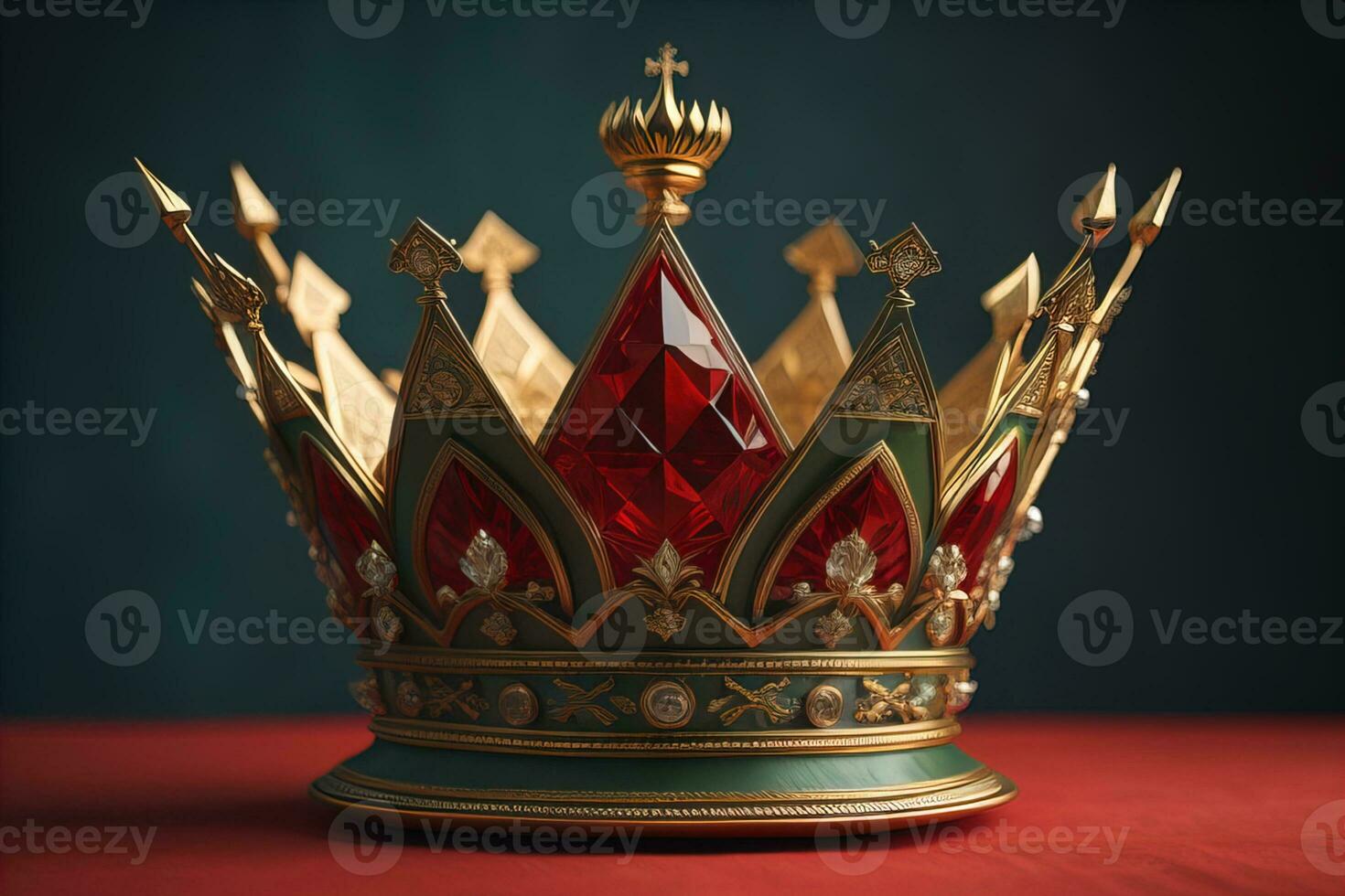 low key image of beautiful golden queen, king crown. ai generative photo