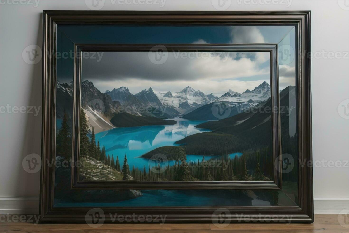 Glass picture frame on a solid color background. ai generative photo