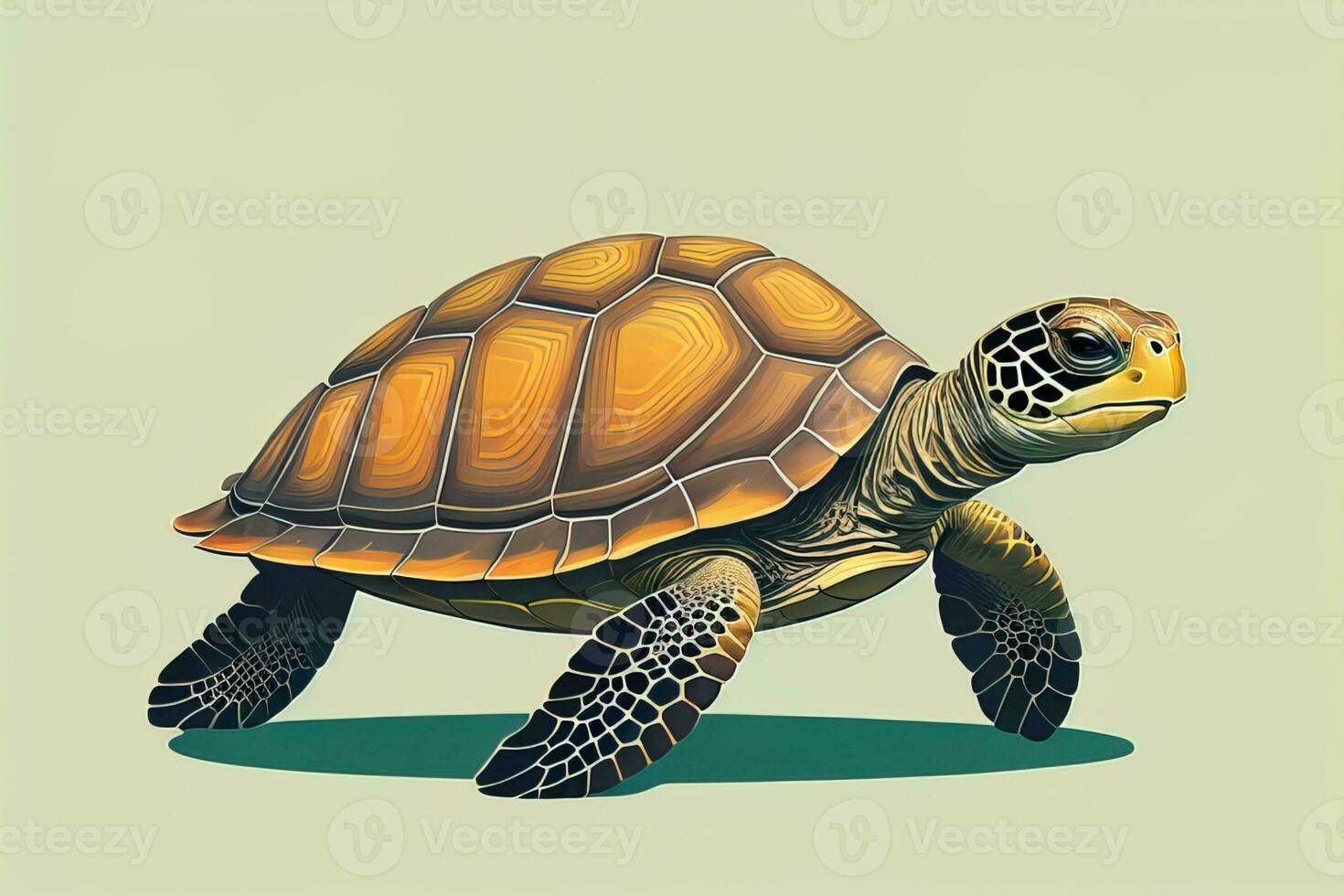 illustration of a turtle on a green background in cartoon style. ai generative photo