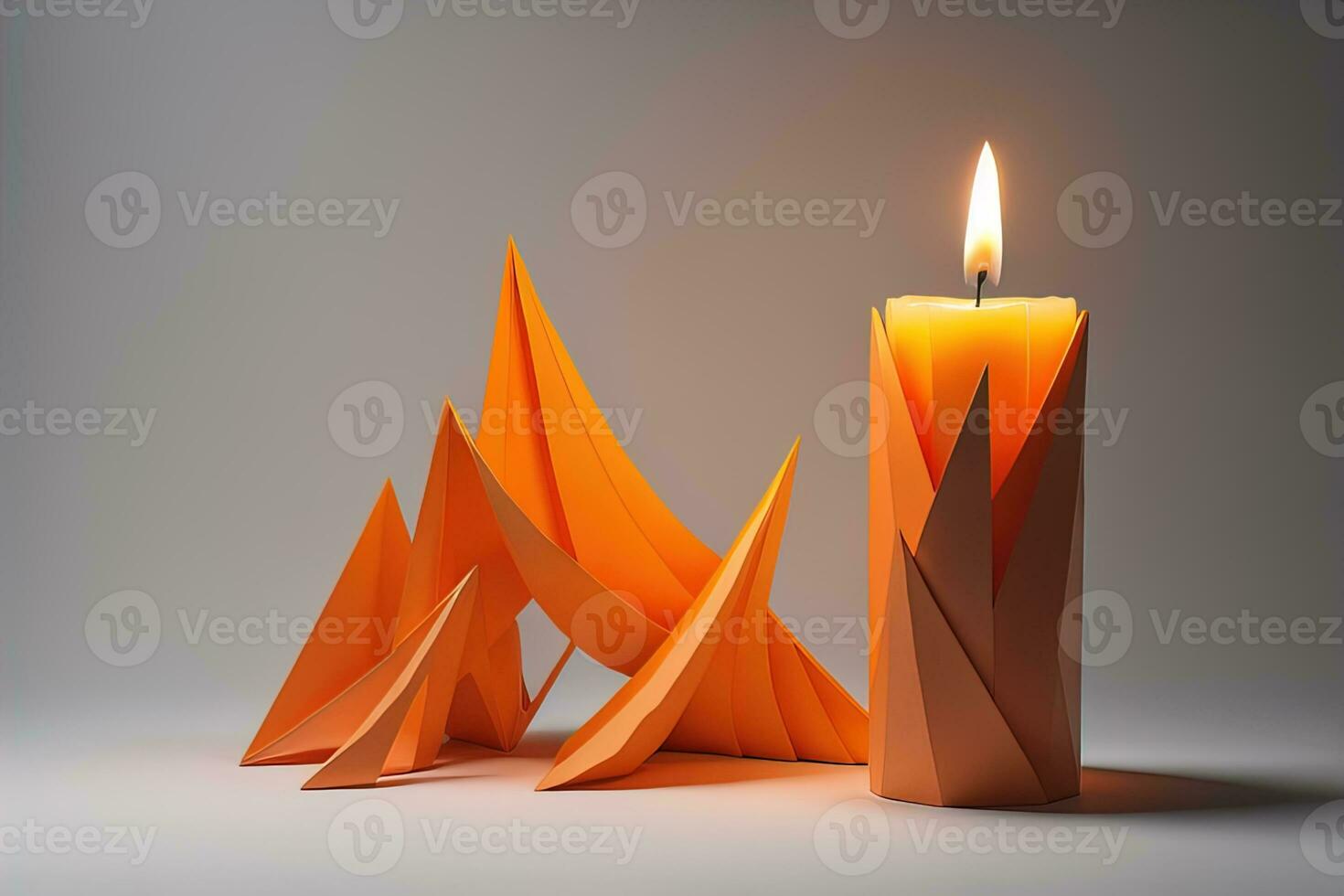 Creative burning candle on a wooden background. ai generative photo