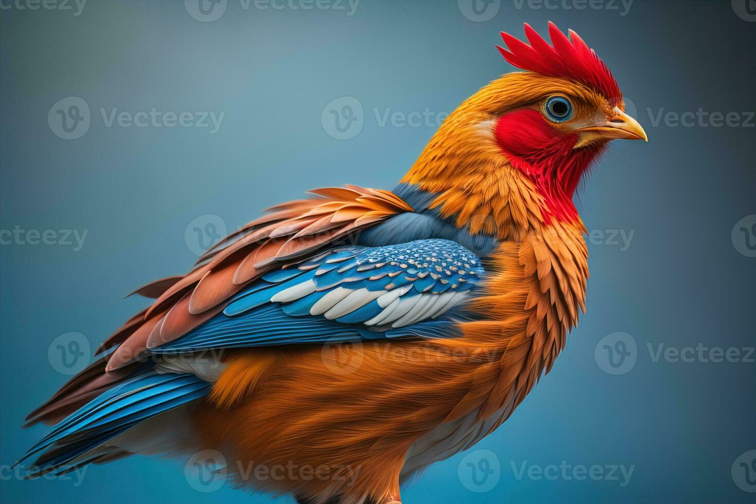 Colorful chicken on a solid color background, studio photo. ai generative photo