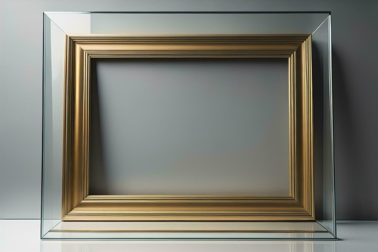 Glass picture frame on a solid color background. ai generative photo