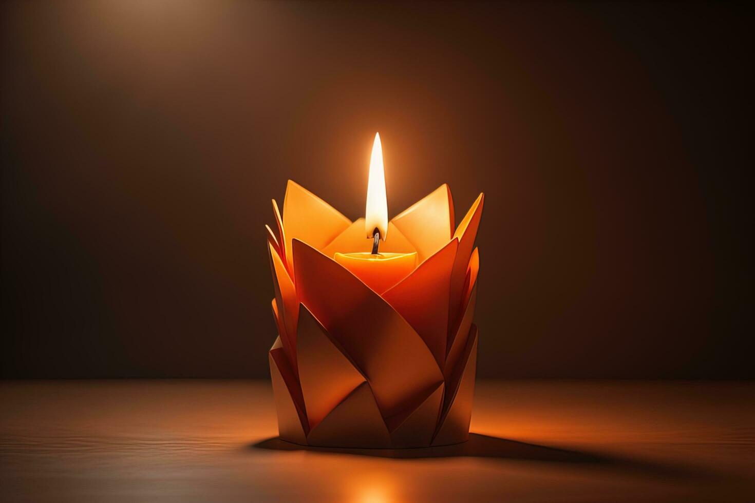 Creative burning candle on a wooden background. ai generative photo