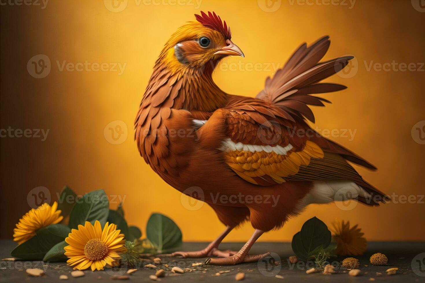 Colorful chicken on a solid color background, studio photo. ai generative photo