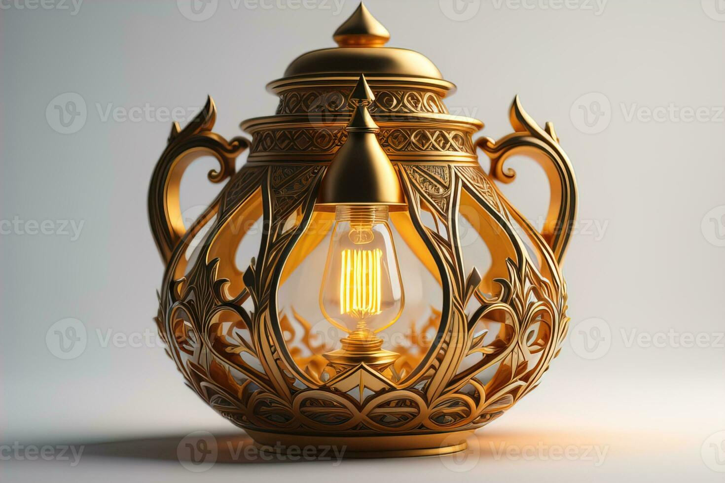 Lantern on a wooden table and a dark background. ai generative photo