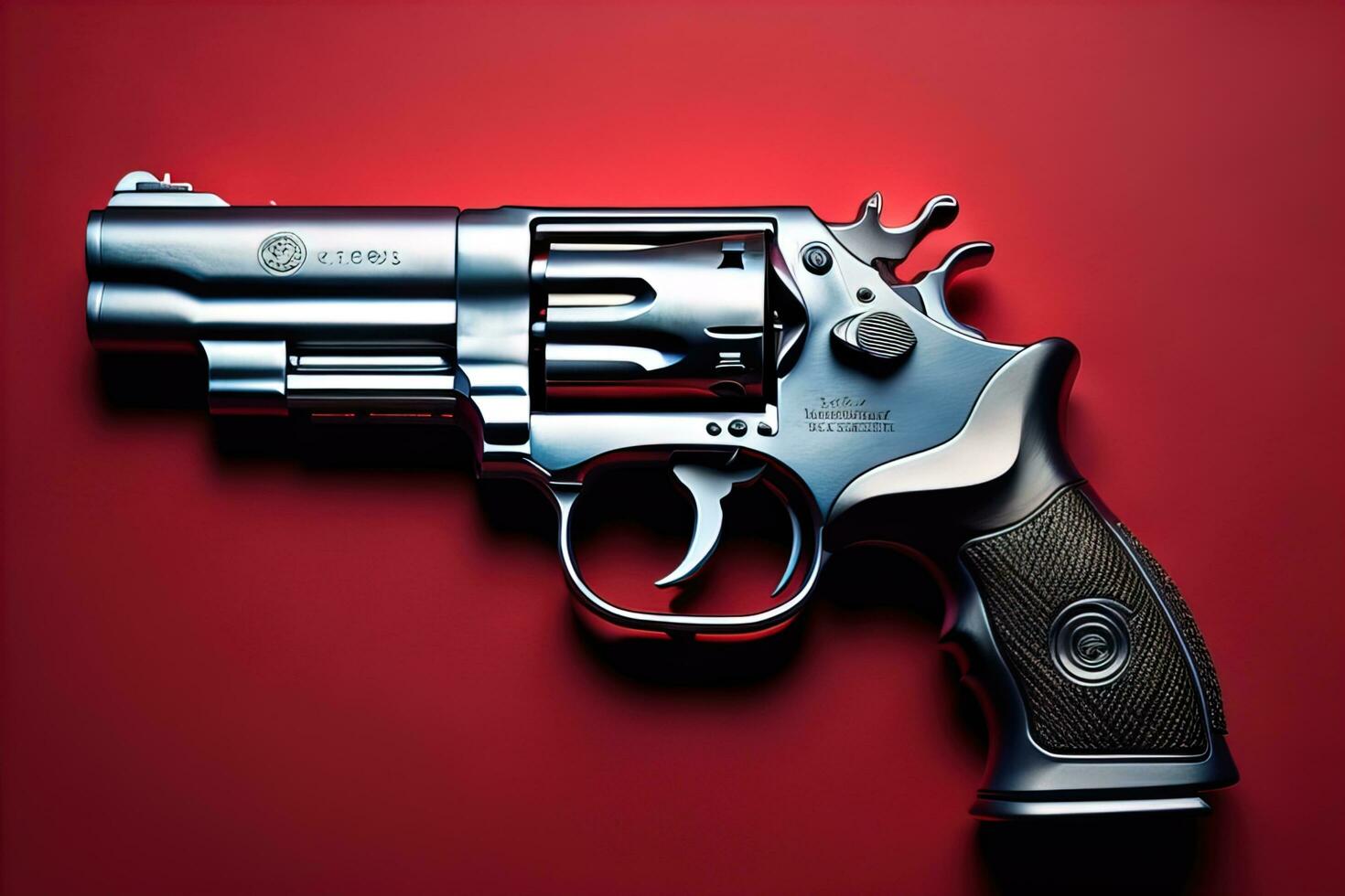 Semi-automatic handgun on a solid color background. Close-up. ai generative photo
