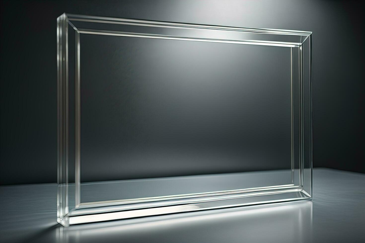 Glass picture frame on a solid color background. ai generative photo