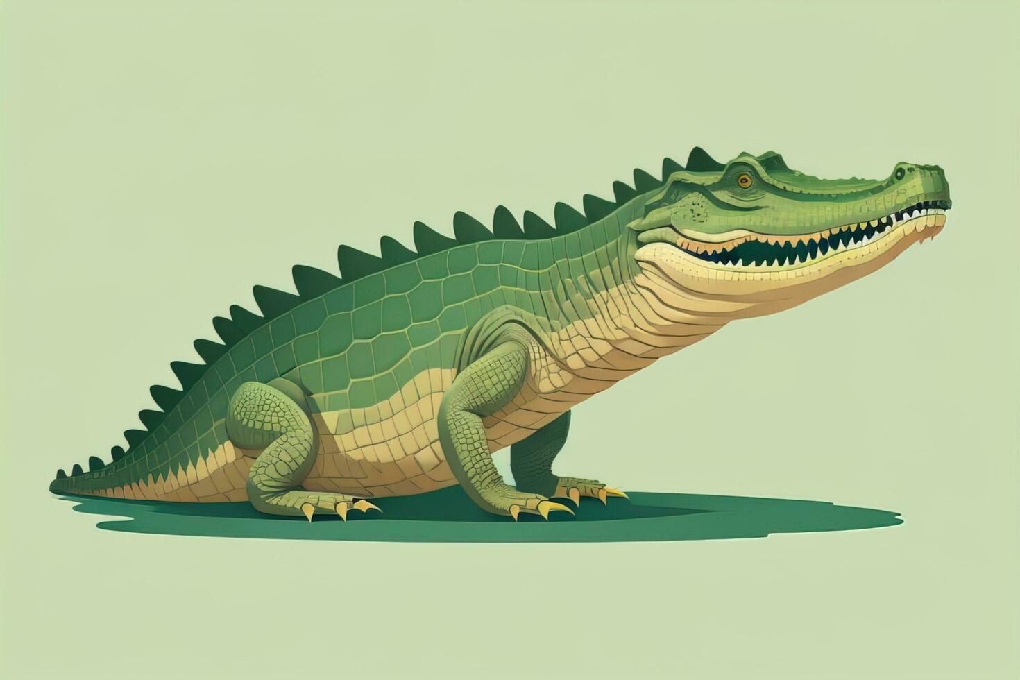 Crocodile on green background. Vector illustration in retro style. ai generative photo