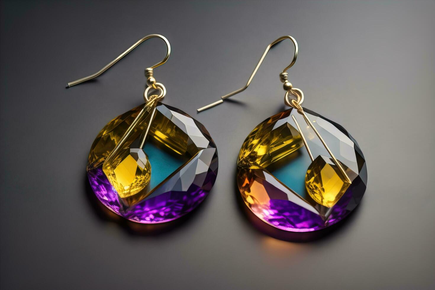 Glass earrings on a dark background close-up. ai generative photo