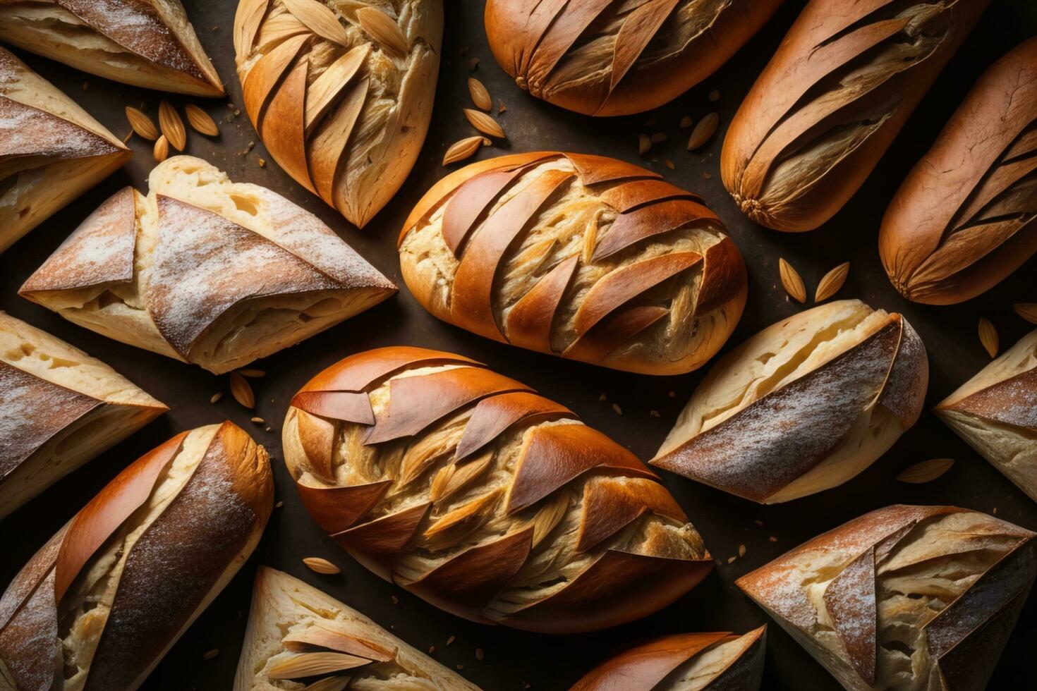 Freshly baked sweet buns on a red background. Toned. ai generative photo