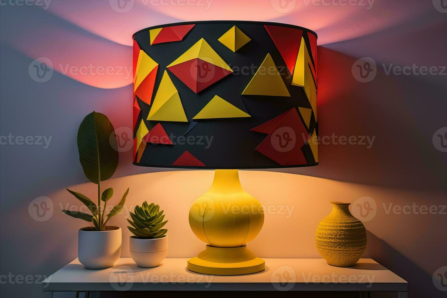 a decorative and colorful lamp on a solid color background. ai generative photo