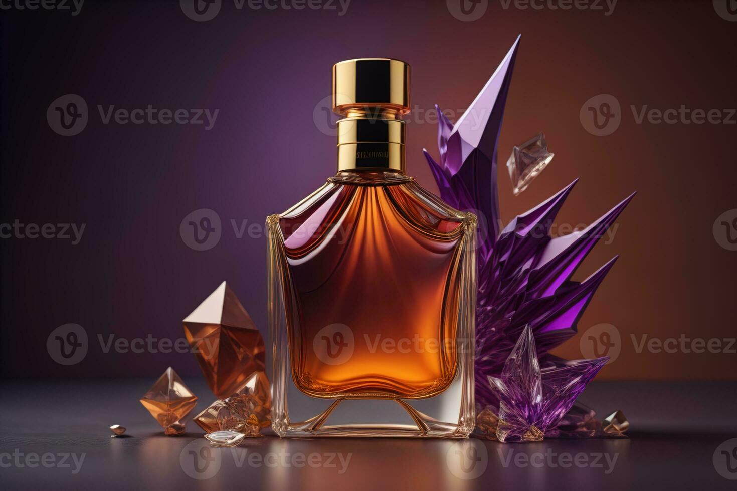 Creative and brandless Perfume bottle and flower on the wooden table, closeup. ai generative photo